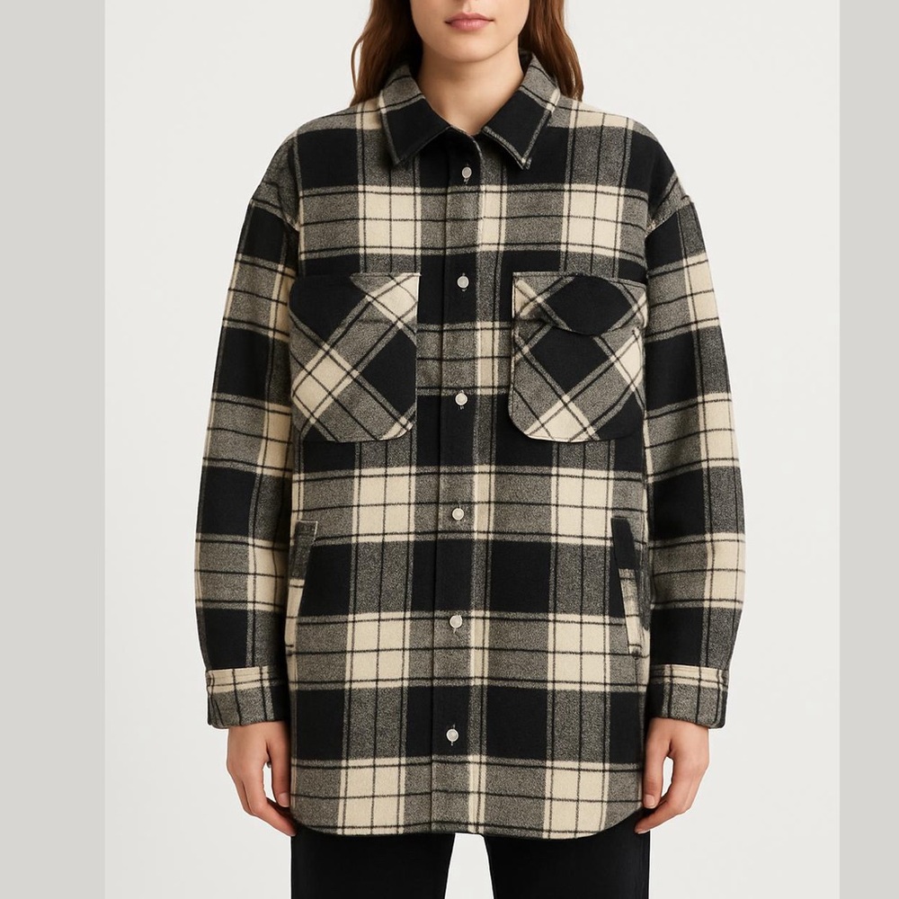 H&M Divided Monochrome Black White Plaid Shirt Jacket Shacket